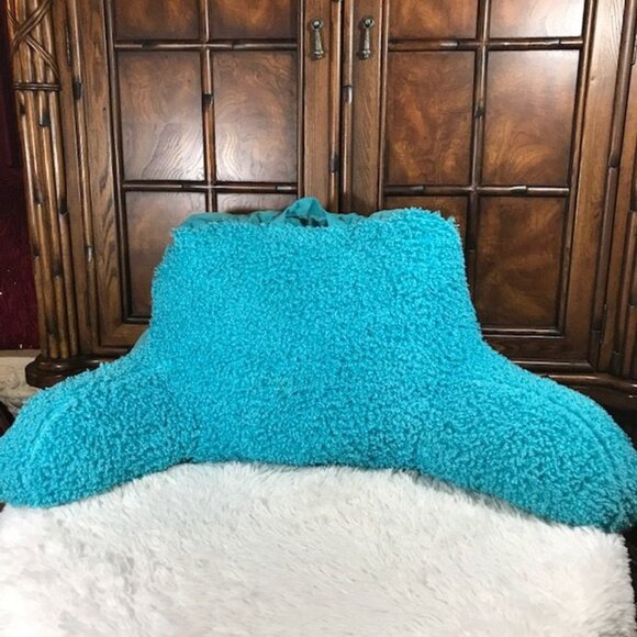 Aquamarine Turquoise Curly Faux Fur Back/Arm Rest & Square Throw Pillow Set - Picture 2 of 10